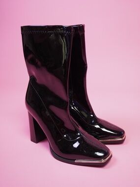 Dream Pairs Black Patent Block Heel Ankle Boots
